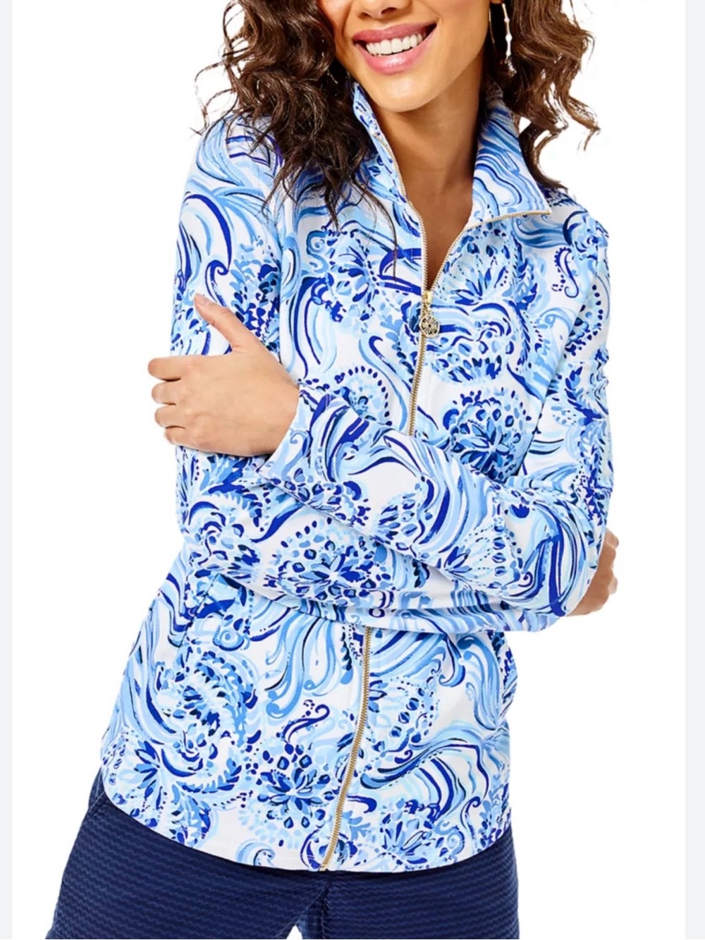 Lilly Pulitzer Leona UPF 50+ Full Zip Jacket Women’s S Blue White Swirl Preppy